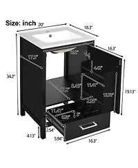 Sillysis 20" Modern Freestanding Bathroom Vanity with Ceramic Sink, Solid Wood Frame and Soft Close Door for Small Spaces