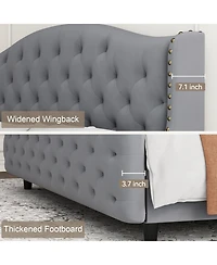 gaomon Queen Bed Frame with Upholstered Velvet Headboard, Tufted & Nailhead Trim, Wingback Design, Noise Free