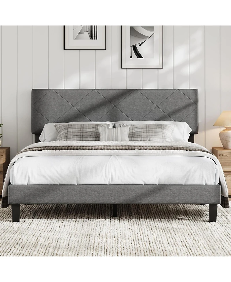 gaomon Upholstered Bed Frame with Headboard, Modern Platform Bed with Wooden Slats Support