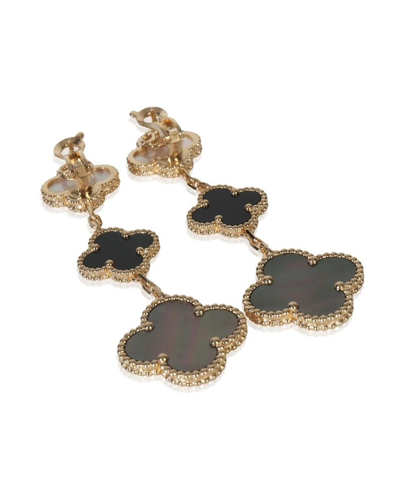 Pre-Owned Van Cleef & Arpels Yellow Gold Mother Of Pearl and Onyx Magic Alhambra Earrings