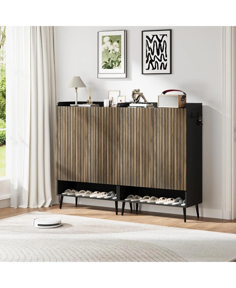 gaomon Large Shoe Cabinet with Doors,6-Tier Shoe Organizer with Doors & Additional Hooks for Hallway, Entryway