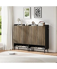 gaomon Large Shoe Cabinet with Doors，6-Tier Shoe Organizer with Doors & Additional Hooks for Hallway, Entryway