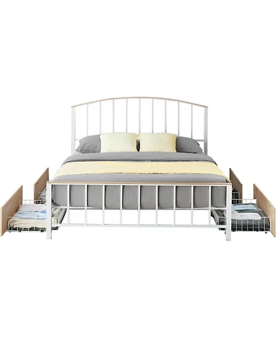 gaomon Full Metal Bed Frame With Headboard and Footboard 4 Storage Drawers No Box Spring Space Saving