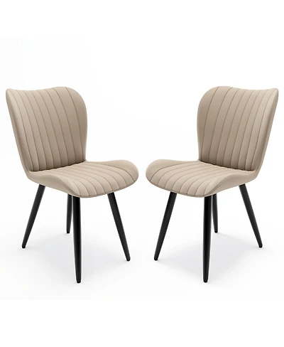 Streamdale Furniture Set of 2 Modern Pu Leather Dining Chairs with Thick Cushions & Metal Legs