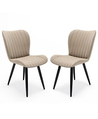 Streamdale Furniture Set of 2 Modern Pu Leather Dining Chairs with Thick Cushions & Metal Legs