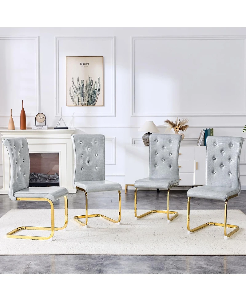 Streamdale Furniture Set of 4 Retro Alligator Upholstered Dining Chairs with Crystal Buckle & Faux Leather