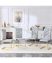 Streamdale Furniture Set of 4 Retro Alligator Upholstered Dining Chairs with Crystal Buckle & Faux Leather