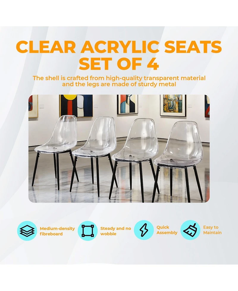 Streamdale Furniture Contemporary Transparent Dining Chair with Metal Legs