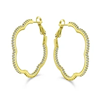 Bling Jewelry Flower Shaped Inside Out Pave Cz Clover Hoop Earrings Gold Silver Plated 1.5 Inch