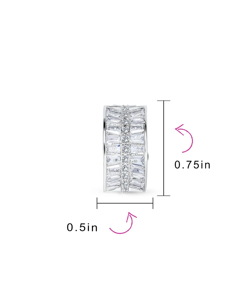 Bling Jewelry Art Deco Style Fancy Cz Cubic Zirconia Half Hoop Baguette Earrings Clip On Plated