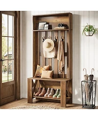 Tribesigns Hall Tree with Shoe Bench and Shoe Storage, 70.8" Tall Freestanding Coat Rack with Hooks