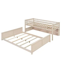 Streamdale Furniture Twin Xl over Bunk Bed with Shelving, Lights & Pegboard