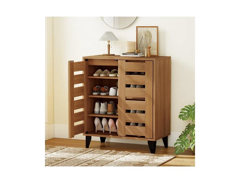Slickblue 4-Tier Farmhouse Shoe Cabinet with Louvered Doors