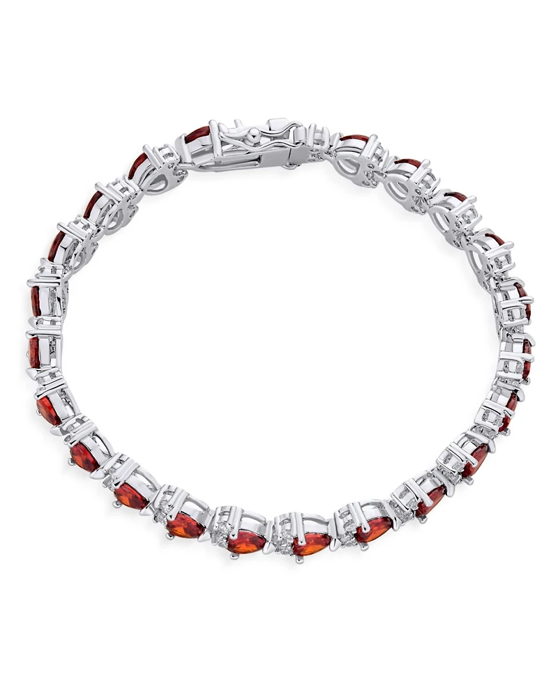 Bling Jewelry Romantic Red Clear Cubic Zirconia Cz Heart Shape Tennis Bracelet 7-7.5 Inch Silver Plated