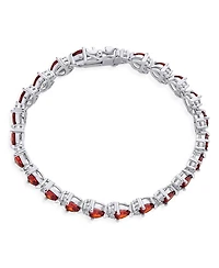 Bling Jewelry Romantic Red Clear Cubic Zirconia Cz Heart Shape Tennis Bracelet 7-7.5 Inch Silver Plated