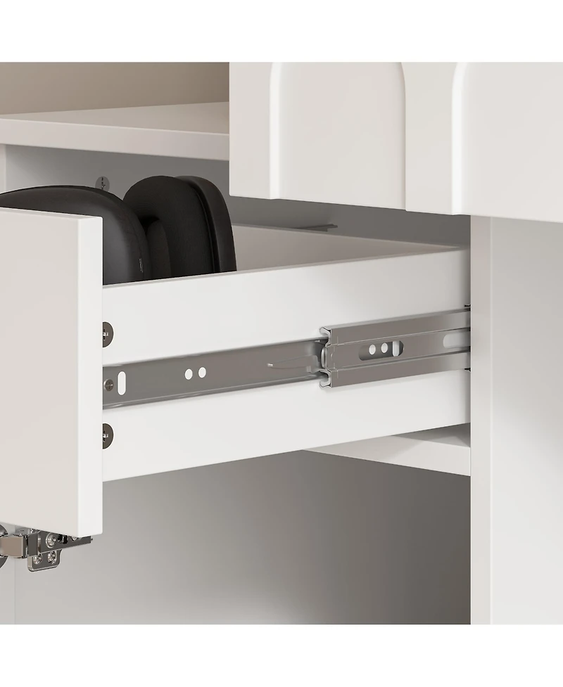 Homsee 79.1 in. Tall Wood 13-Shelf Standard Bookcase with Writing Desk Table, Glass Door Cabinet,Drawers, French Style