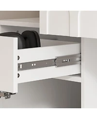 Homsee 79.1 in. Tall Wood 13-Shelf Standard Bookcase with Writing Desk Table, Glass Door Cabinet,Drawers, French Style