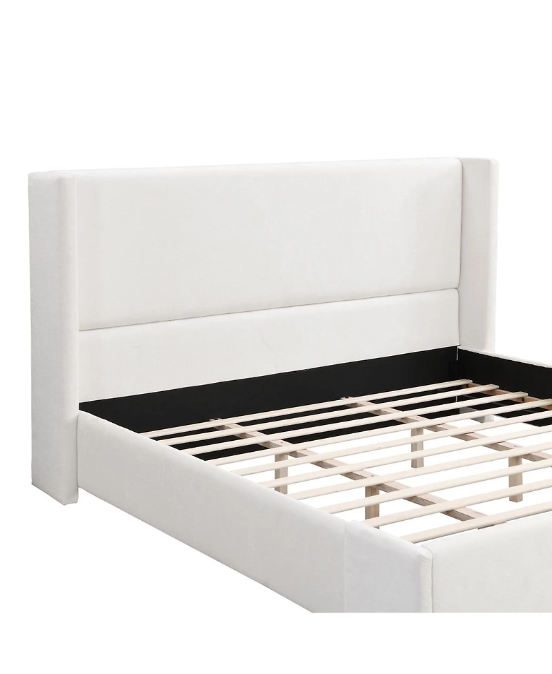 Streamdale Furniture Elegant White Fabric Upholstered Bed with Tall Headboard