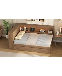 Streamdale Furniture Full Size Wood Daybed with Storage, Usb, Led, and 2 Drawers