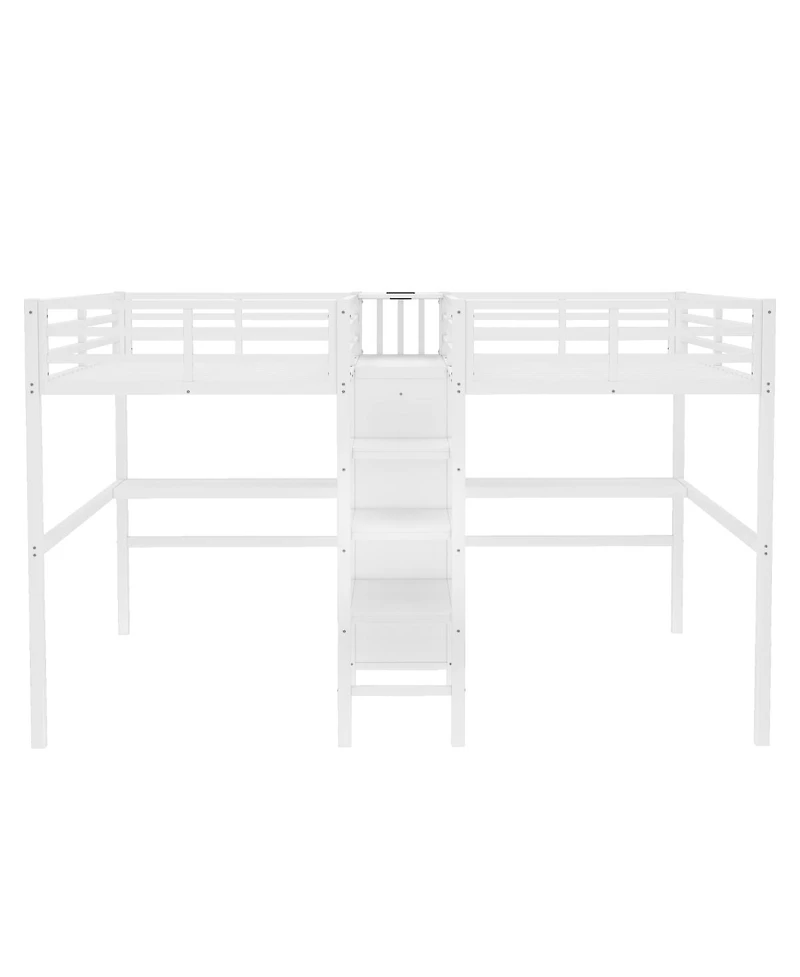 Streamdale Furniture Twin Over Twin Metal Loft Bed with Double Desk, Wardrobe, Shelves & Outlet