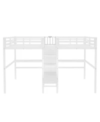 Streamdale Furniture Twin Over Twin Metal Loft Bed with Double Desk, Wardrobe, Shelves & Outlet