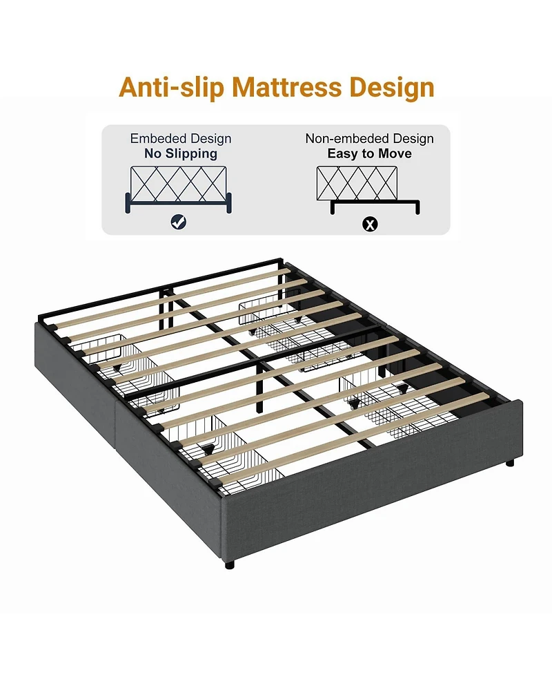 gaomon Full Platform Bed Frame 4 Drawers Linen Upholstery Wood Slats No Box Spring Needed Noise Free Simple