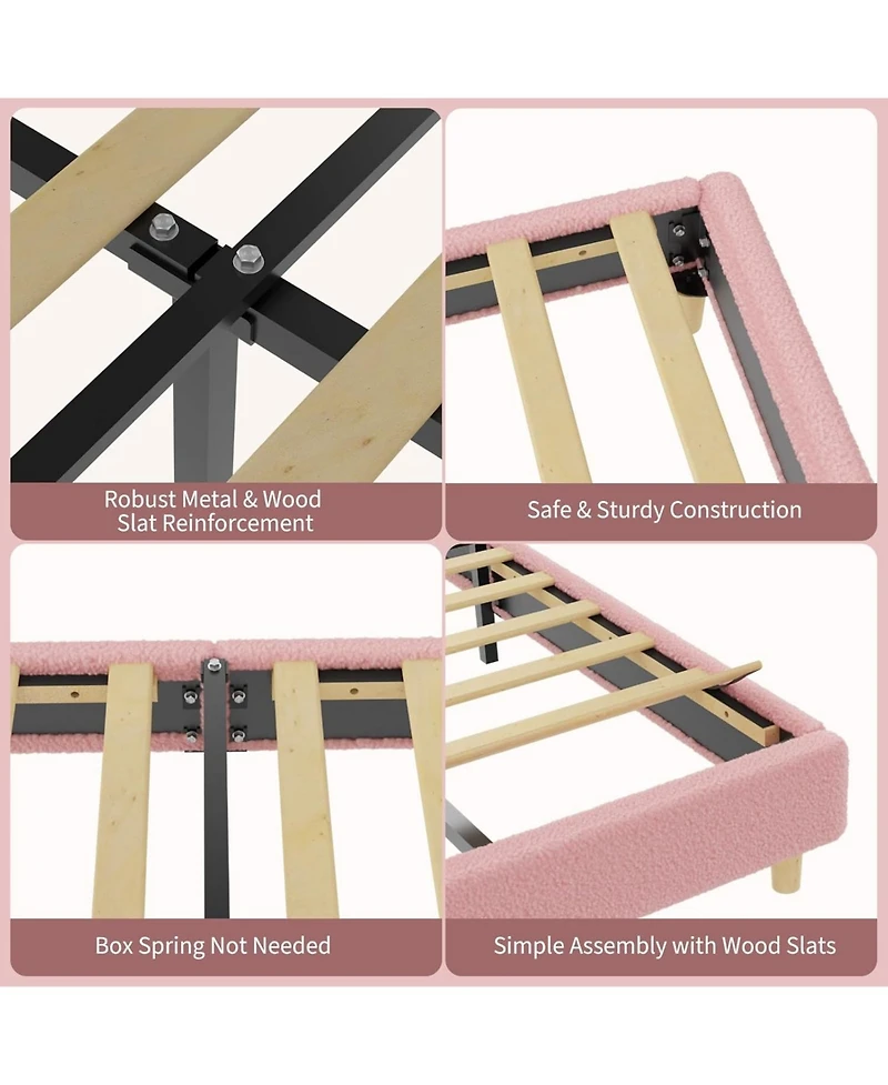 gaomon Full Bed Frame with Boucle Arch Headboard Modern Upholstered Platform Wooden Slats No Box Spring Kids Guest