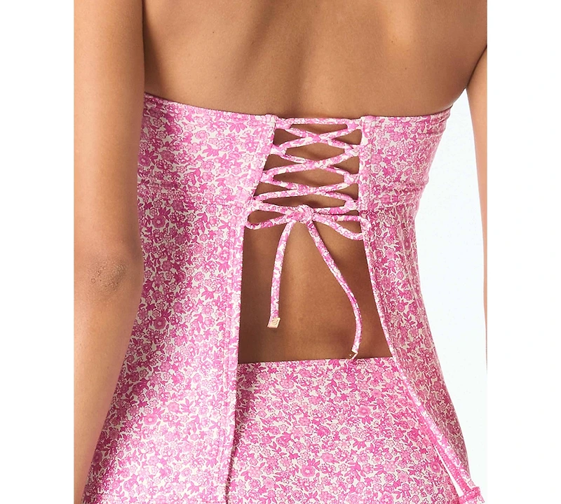 Michael Kors Women's Lace-Up Bandeau Neck Tankini Top