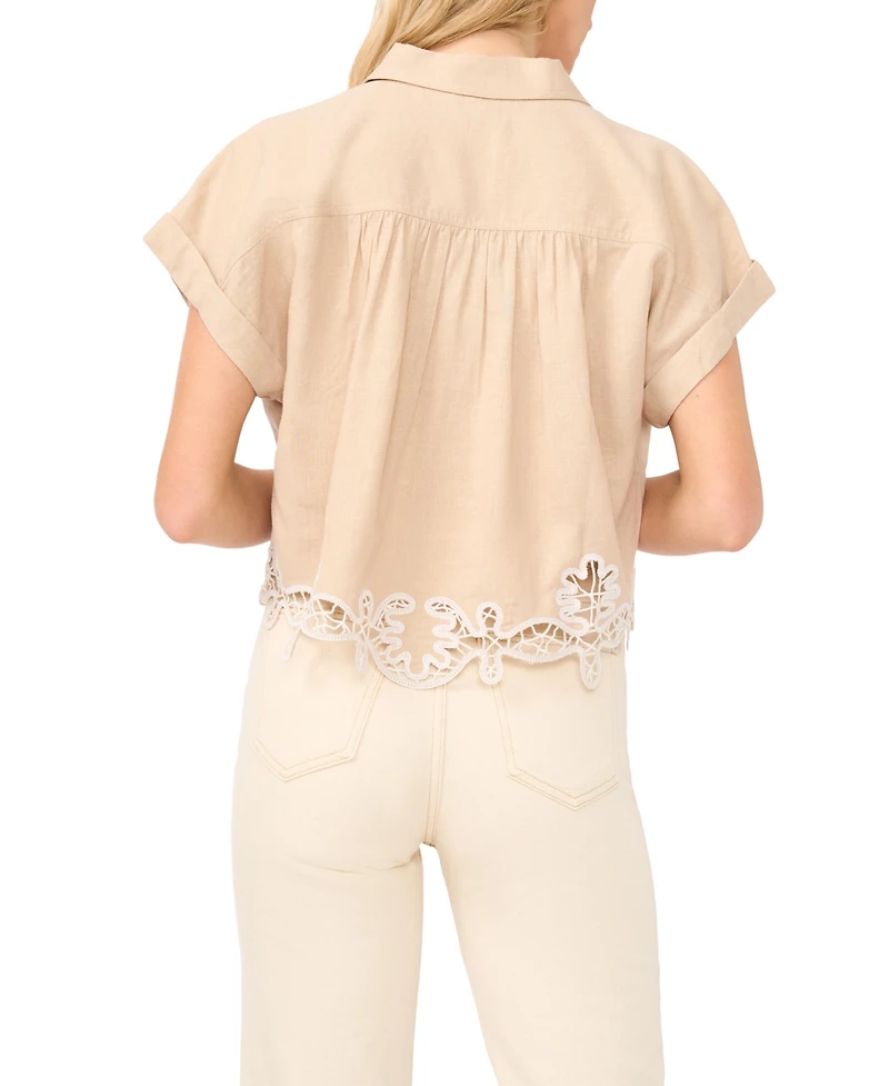 1.state Women's Collared V-Neck Short-Sleeve Blouse