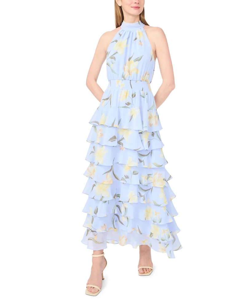 1.state Women's Collared Neck Tiered Maxi Dress