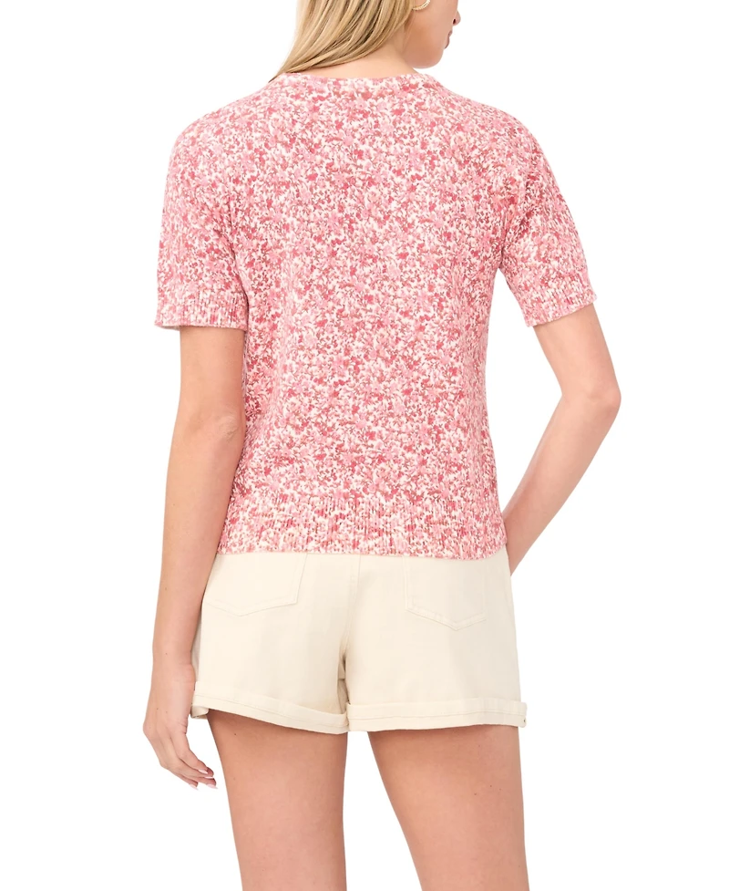 1.state Women's Floral Print Short-Sleeve Crewneck Sweater