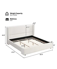 Streamdale Furniture Elegant Fabric Upholstered Bed with Tall Headboard, King.