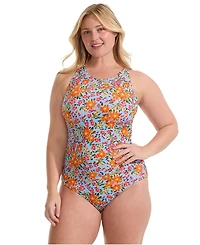 Lands' End Plus Tugless High Neck Portrait Back One Piece Swimsuit