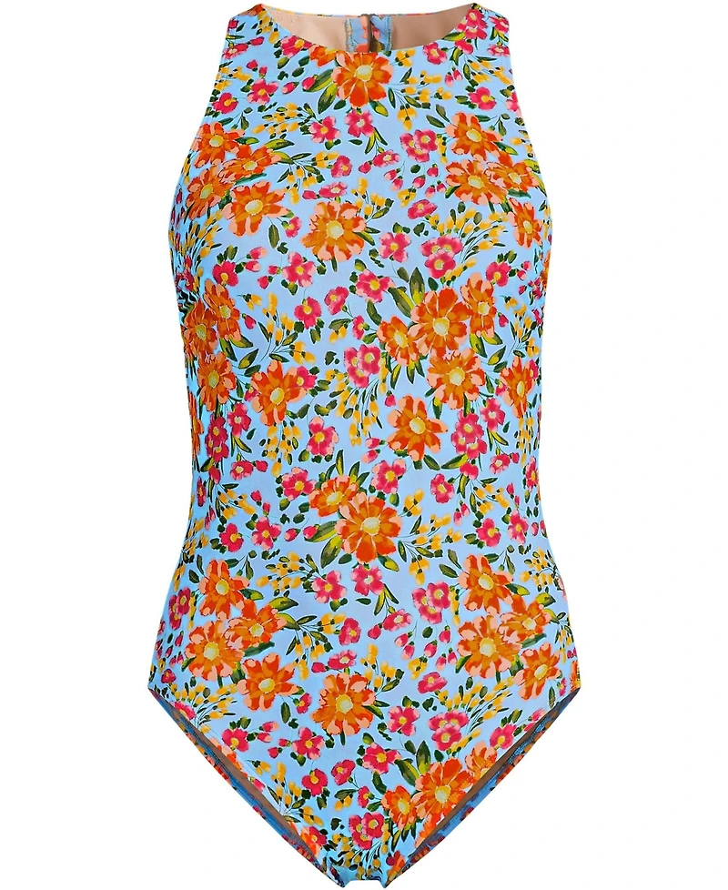 Lands' End Plus Tugless High Neck Portrait Back One Piece Swimsuit