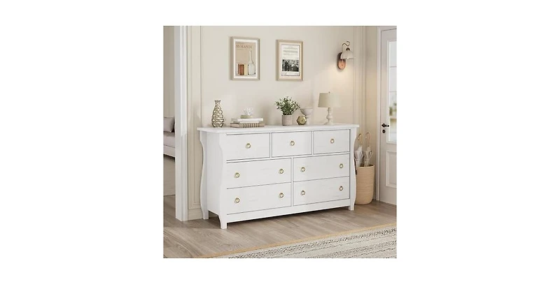 gaomon Dresser for Bedroom, Modern Wood 7 Drawer Dresser with Ring Pull Handles