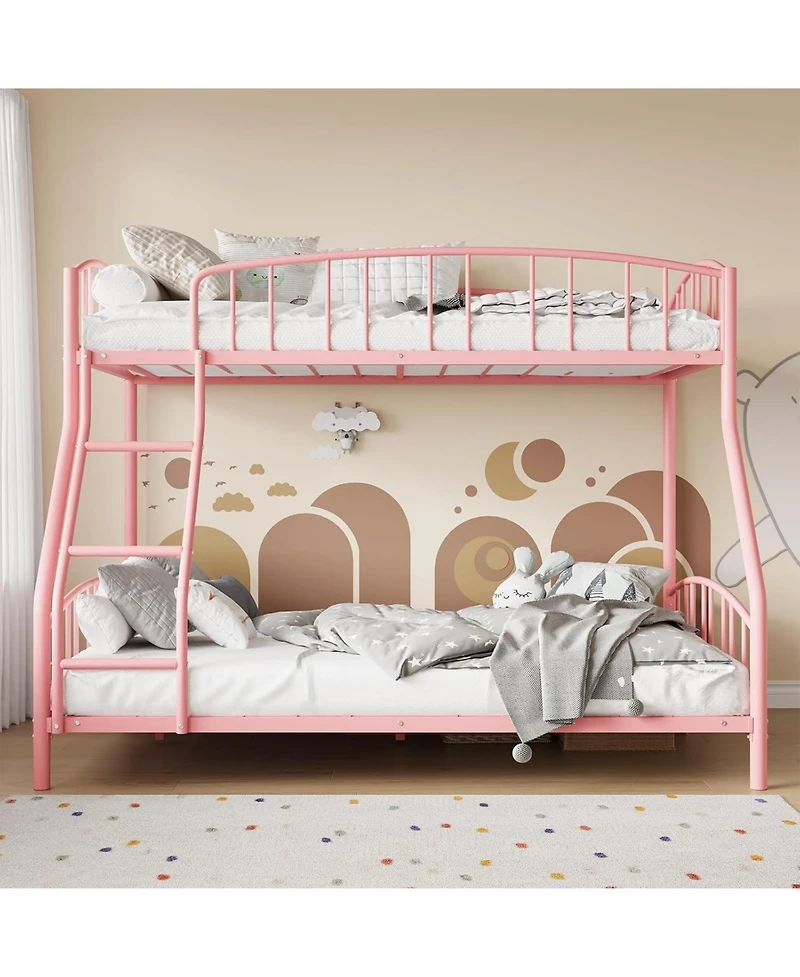 gaomon Bunk Bed Over Full with Ladder and Arched Guardrail, Heavy Duty Bunkbeds Frame Sturdy Steel Slats Support for Kids Boys Girls