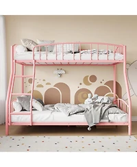 gaomon Bunk Bed Over Full with Ladder and Arched Guardrail, Heavy Duty Bunkbeds Frame Sturdy Steel Slats Support for Kids Boys Girls