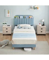 gaomon Twin Bed Frame Storage Headboard Velvet Upholstered Platform Bed Kids Wood Slats Noise Free
