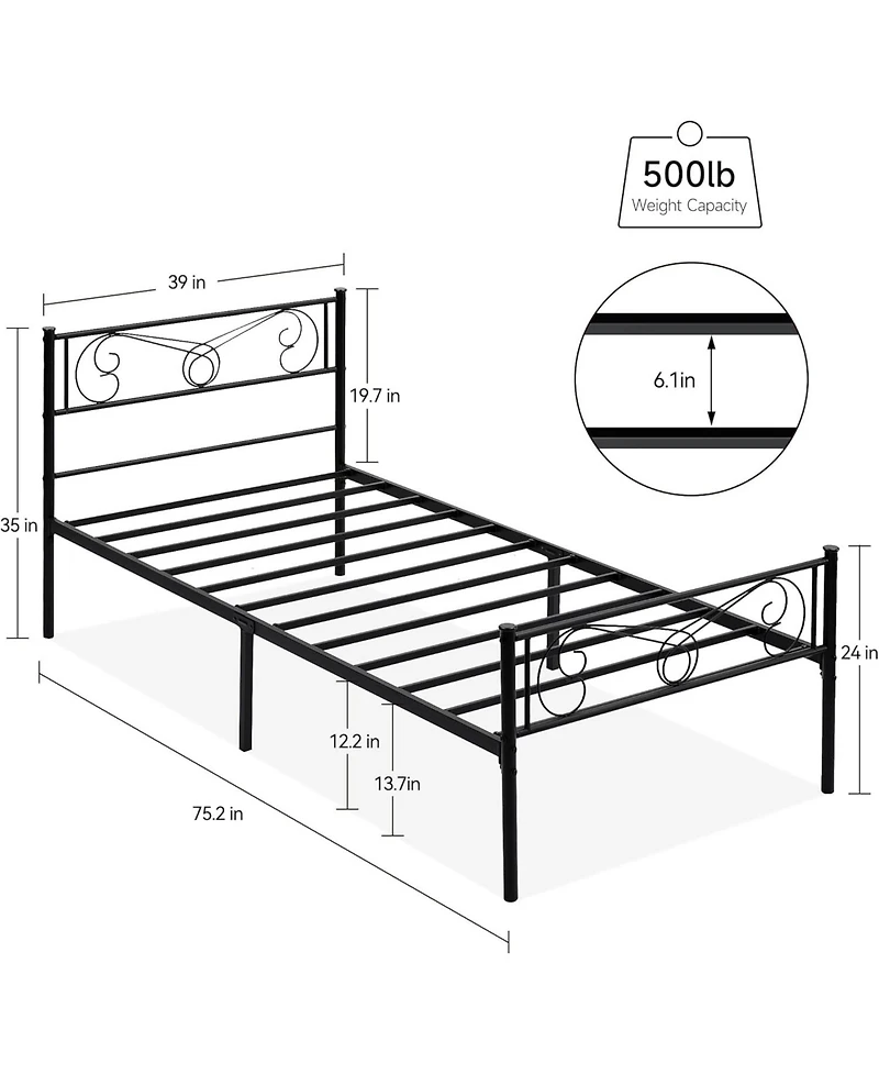 gaomon Twin Metal Platform Bed Frame With Headboard and Footboard Storage No Box Spring Mattress Support Modern Style