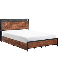gaomon Queen Platform Bed Frame With Storage Headboard 4 Drawers Led Bed Usb Ports Wood Slats Retro