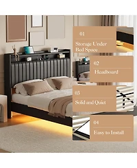 gaomon Queen Floating Bed Frame 50 Inch Led Headboard Charging Station Platform Hidden Legs