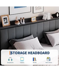 gaomon King Hydraulic Lift Up Storage Upholstered Bed Frame Button Headboard Heavy Metal Platform Wood Slats Noise