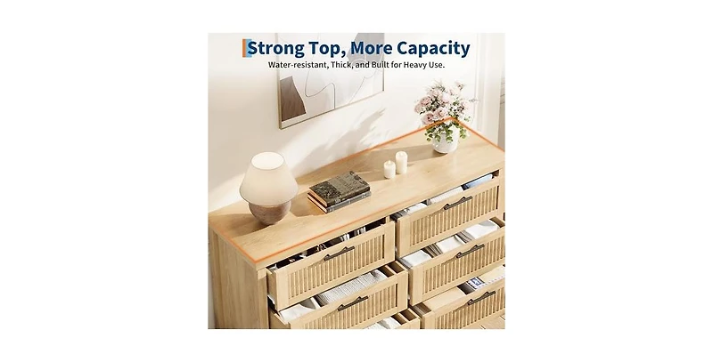 gaomon Fluted Dresser for Bedroom, 28.8'' Tall Chest of Drawers with 6 Storage Drawers, Modern Wood Clothing Organizer Cabinet