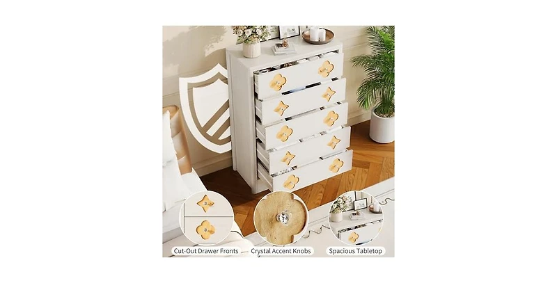 gaomon 5 Drawer Tall Dresser for Bedroom, 45'' Boho Chest of Drawers