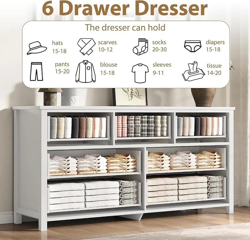 gaomon 7-Drawer Dresser with Gold Handles, Wood Chest of Drawers for Bedroom, Closet, Living Room & Hallway