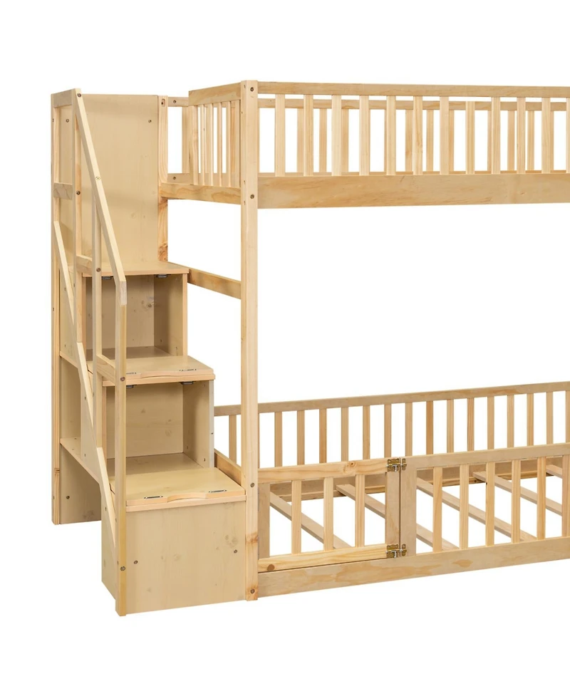 Streamdale Furniture Twin over Floor Bunk Bed, Ladder with Storage