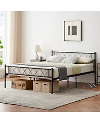 gaomon Queen Metal Platform Bed Frame With Headboard Storage Capacity Steel Slats Modern No Box Spring Easy Assembly