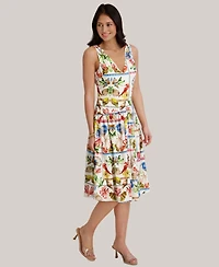 kensie Women's Printed V-Neck Midi Dress