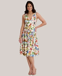 kensie Women's Printed V-Neck Midi Dress