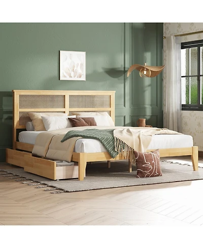Streamdale Furniture King Bed Rattan Headboard, Storage Drawers